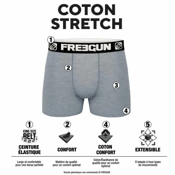 FREEGUN Lot De 3 Boxers Homme Coton Noir garantis authentique 3