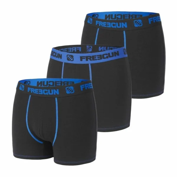 FREEGUN Lot De 3 Boxers Homme Coton Bleu en solde 1