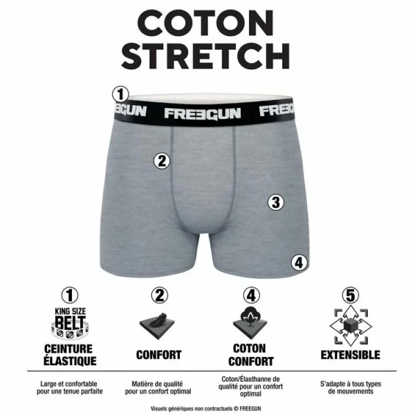 FREEGUN Lot De 3 Boxers Homme Coton Bleu en solde 3