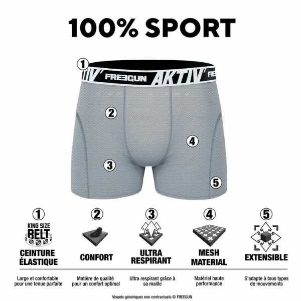 FREEGUN Lot De 6 Boxers Coton Homme AKTIV Sport garantie de qualité 3