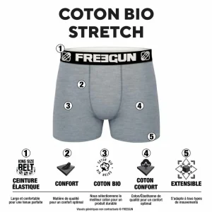 FREEGUN Boxer Homme Coton Bio Uni Glitch grande promotion 7