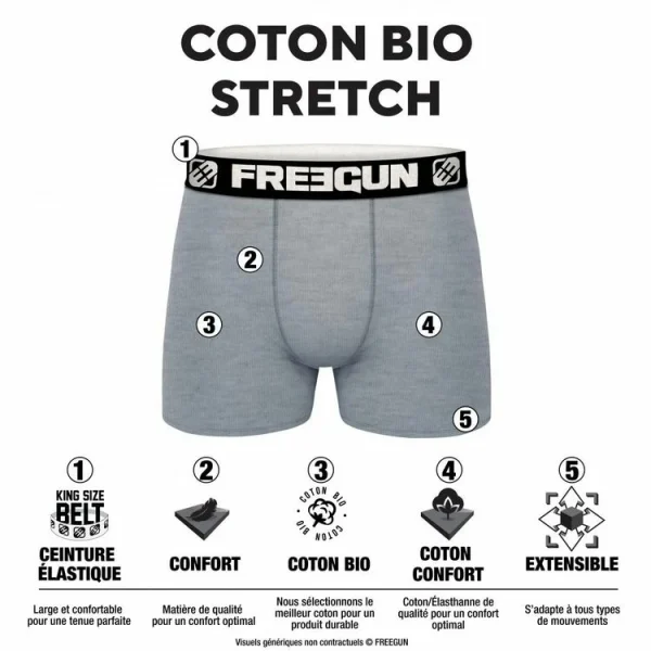 FREEGUN Boxer Homme Coton Bio Uni Glitch grande promotion 3