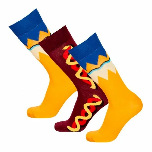 CRAZY SOCKS X3 Paires De Chaussettes Jaune/Marron Homme Crazy Socks Hot Dog achat pas cher 1