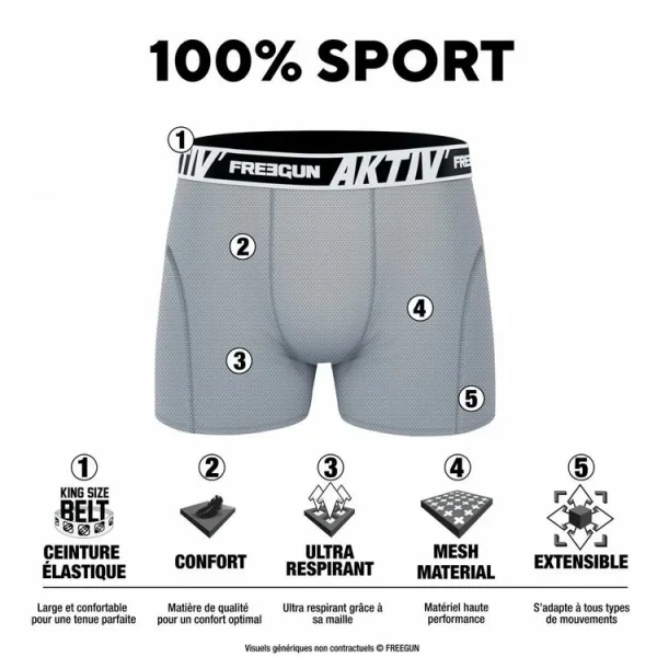 FREEGUN Lot De 4 Boxers Homme Aktiv Sport Surpiqûres Colorées REMISE allant jusqu. 3