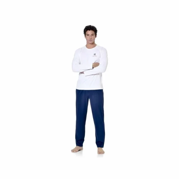 Vente SERGE BLANCO Ensemble Pyjama Long Homme T-shirt Col Rond Bicolore Dom 1