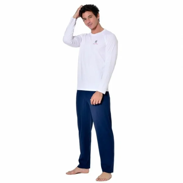 Vente SERGE BLANCO Ensemble Pyjama Long Homme T-shirt Col Rond Bicolore Dom 4